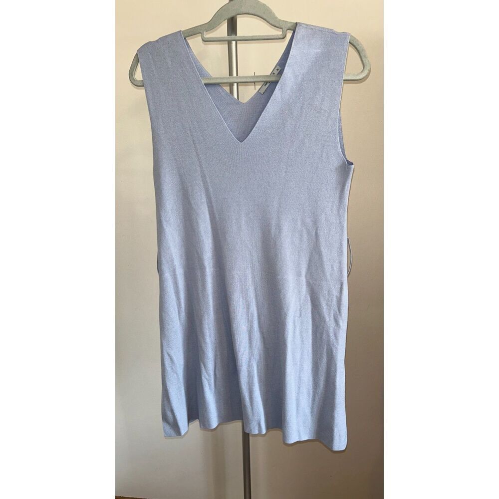 MM LAFLEUR Ribbed Sleeveless V-Neck A-Line Blue Sheath Belted Dress XL